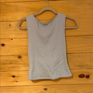 Pink Rose Light Blue Ribbed Scoop Tank
